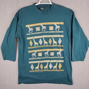 Vintage Nature Shirt Animal Giraffe Zebra Tribal Print Top Safari Theme Made USA